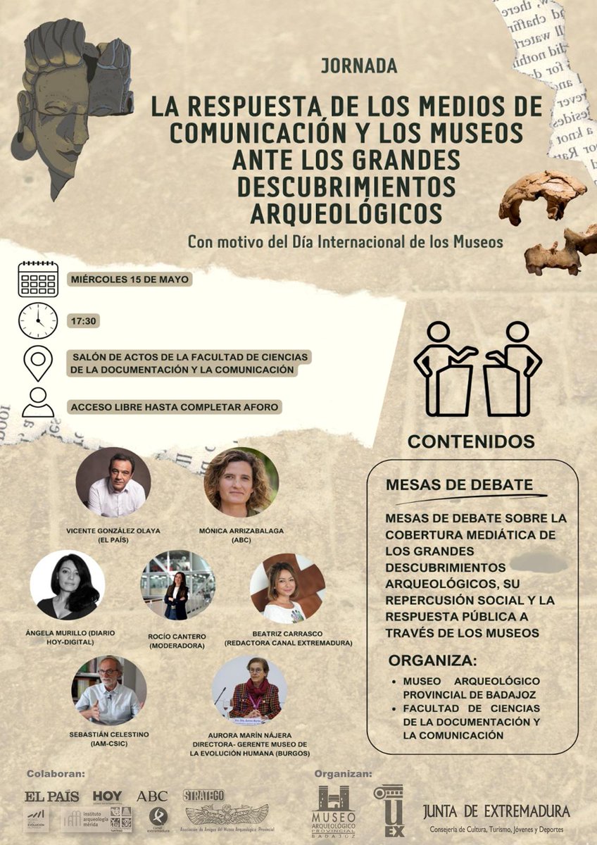 ¿Qué pensáis los arqueólogos? ¿Y los lectores? ¿Cumplimos bien con nuestro papel? El miércoles nos vemos aquí, en muy buena compañía 👇juntaex.es/w/el-museo-arq… Gracias @ArqueologicoBa @infouex por la invitación