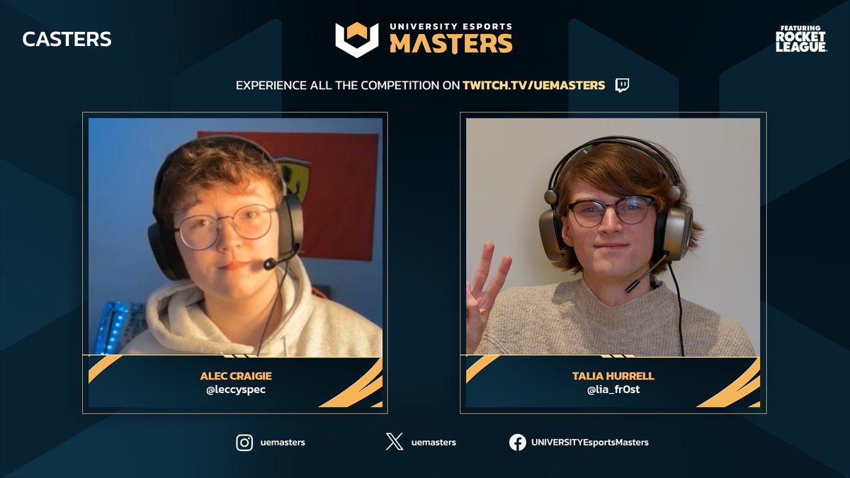 🏎️💥 The best Rocket League competition could only be narrated by the best casters. 🎶 Their sweet voice will enrapture you during the UEM24 finals. 🎙️ @leccyspec 🎙️ @lia_fr0st #RocketLeague #esports