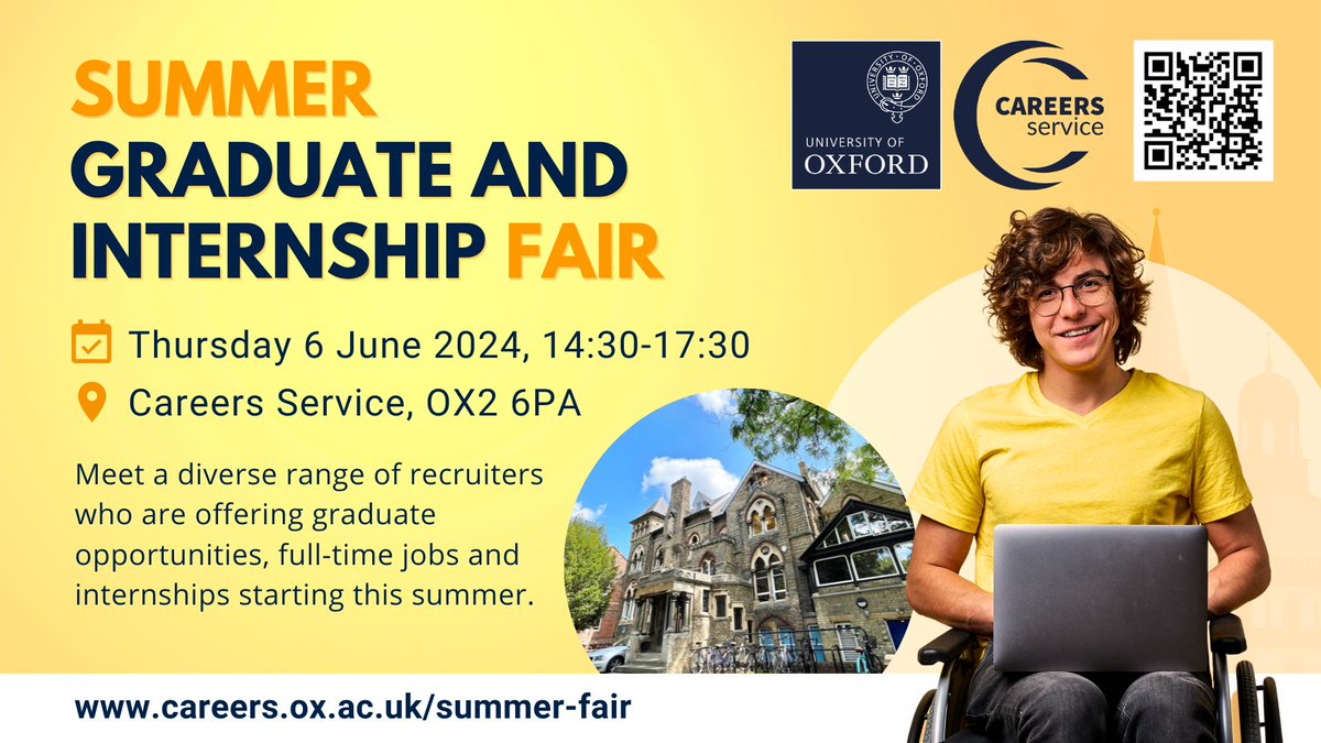 Are you graduating this year and looking to secure a #job? Are you interested in an #internship for this summer? Then don't miss the ☀ Summer Graduate and Internship Fair: 📅 Thurs 6 June | 14:30-17:30 📍 @OxfordCareers building, OX2 6PA Register now: careers.ox.ac.uk/summer-fair