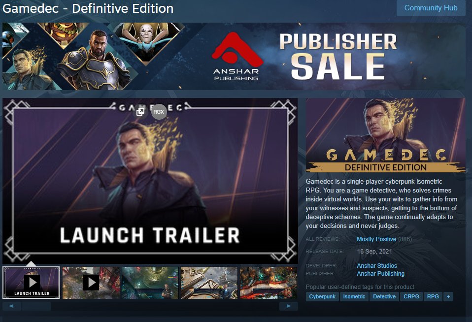 Anshar Publishing (@ansharpublish) on Twitter photo Nice! <a href="/GamedecTheGame/">Gamedec: Definitive Edition</a> is now available on a -60% discount on Steam! Don't miss out on our first Publisher Sale and grab amazing games at really attractive prices 😊 Nice! <a href="/GamedecTheGame/">Gamedec: Definitive Edition</a> is now available on a -60% discount on Steam! Don't miss out on our first Publisher Sale and grab amazing games at really attractive prices 😊