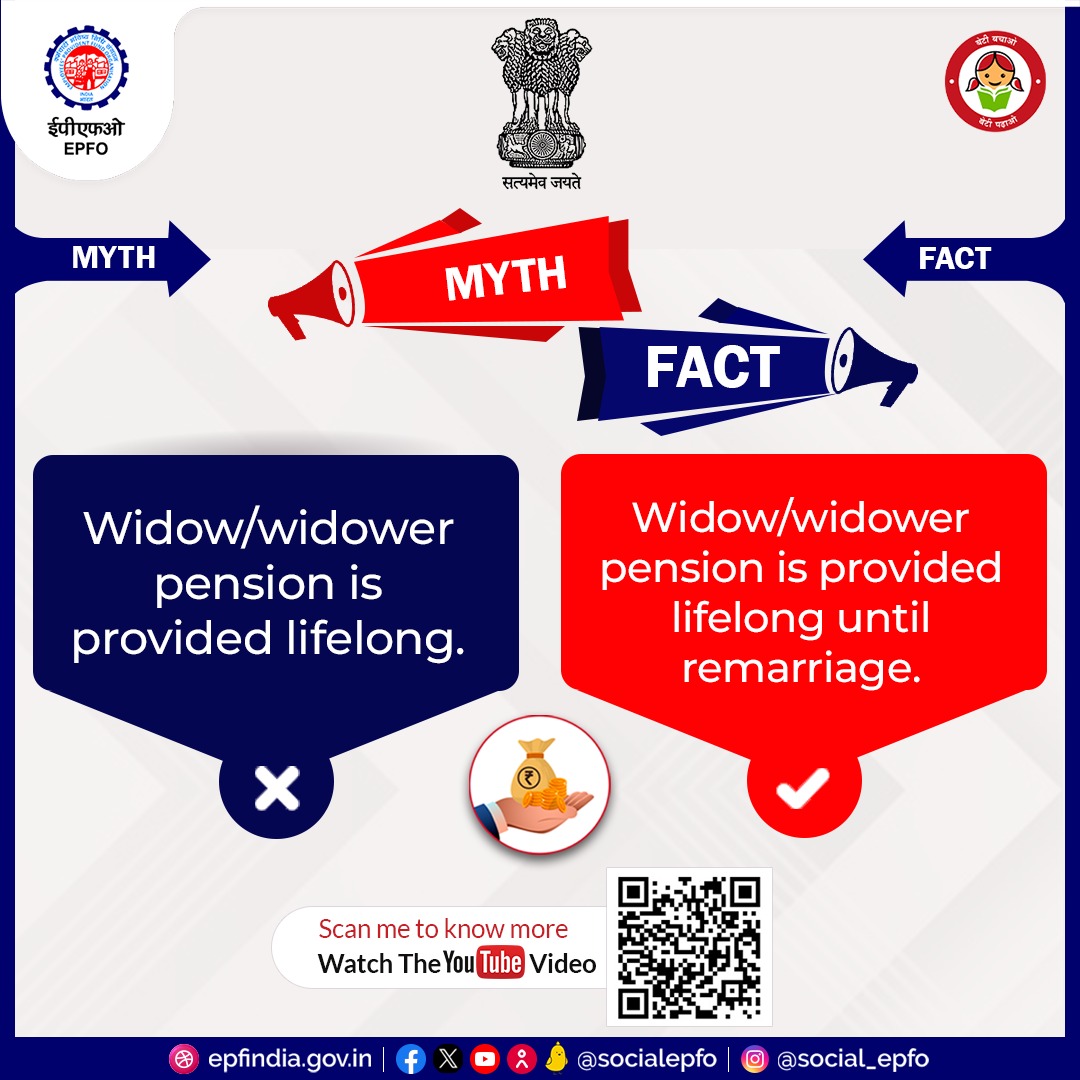 EPFO ensures financial stability in uncertain times of life through widow/widower #pension scheme with various provisions under it. 
To know more about its benefits watch the video 
youtu.be/61N6T78L4FI

#WidowPension #Pension #EPS95 #HumHaiNa #EPFOwithYou #EPFO #EPS #ईपीएफओ