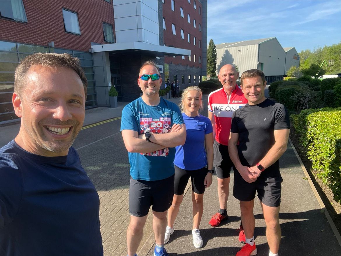 .@DACBeachcroft's Stan Campbell & Terri Trapnell on a post-@HEFMAUK Leadership Forum run with @MicadSystems' Brian Johnston, EggletonEngineeringPlus' Adrian Eggleton & @Mersey_Care's Chris Murphy. How did the run go? Visit DACB at stand 85 today to find out #healthlaw #HEFMAForum