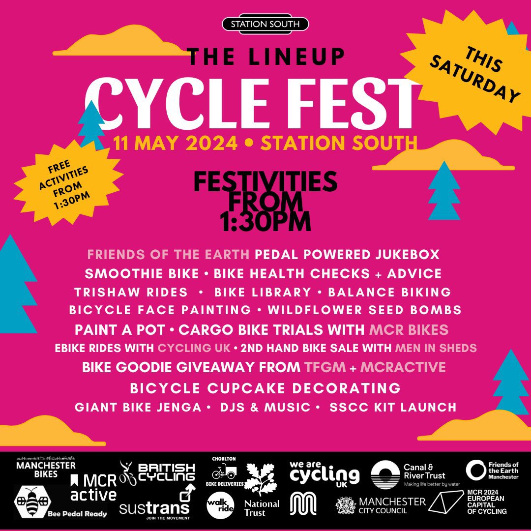Looking forward to #CycleFest tomorrow at the wonderful @stationsouth #Manchester. 

There are still a few spaces apparently on some of the led rides in the morning. Festivities then begin at 1:30pm.

#PedalMoreIn24 #ActiveLivesforAll