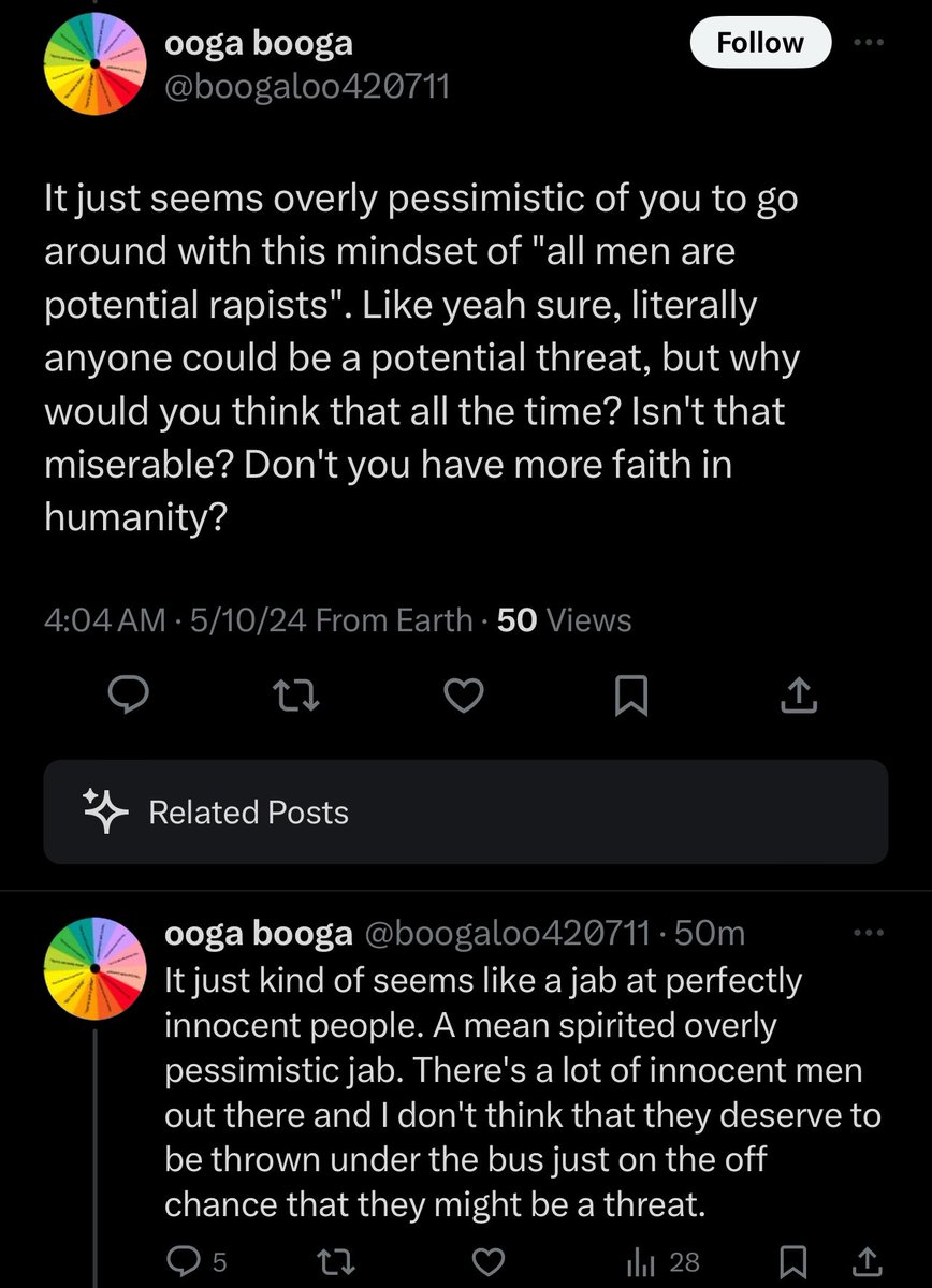 Seriously? I tell you that we’re trying to protect ourselves by being cautious, and your response is that it’s a “mean spirited jab”??? Are you a parody account? We’re trying not to get raped or murdered, dude - your hurt feelings can take a flying leap. It’s also beyond…