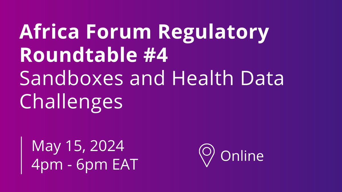 📅 The Regulatory Roundtable on Sandboxes and Health Data Challenges by @thedatasphere will take place online on May 15 at 4pm EAT. 📢 Register and share with your network! survey.zohopublic.eu/zs/hMDXMY