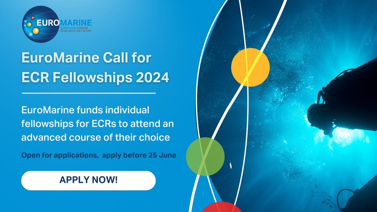 🚀#ECRs don't miss this chance! EuroMarine offers fellowship grants for Early Career Researchers! Propel your career with funding to attend workshops, training courses, or field campaigns. Apply now for one of 20 grants in 2024! 🗓️ Apply by 25th June 2024: buff.ly/3w5wqlG