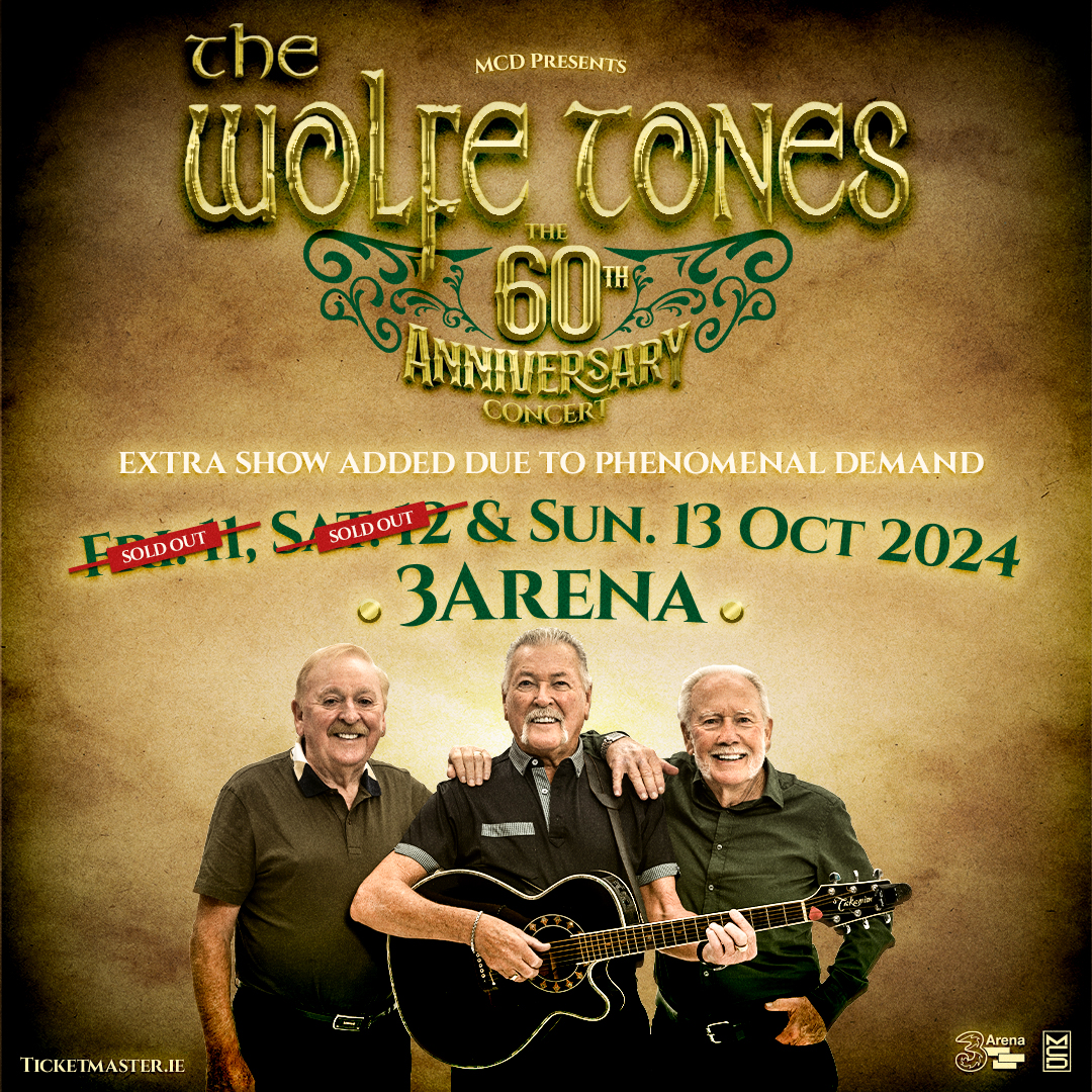 ☘️ Due to incredible demand, The @WolfeTones have added a third show in @3ArenaDublin on 13 October 2024, on what’s to be a momentous weekend in the history of the Irish group as they celebrate their 60th Anniversary. 🎫 Tickets are on sale now bit.ly/4dq3lCn