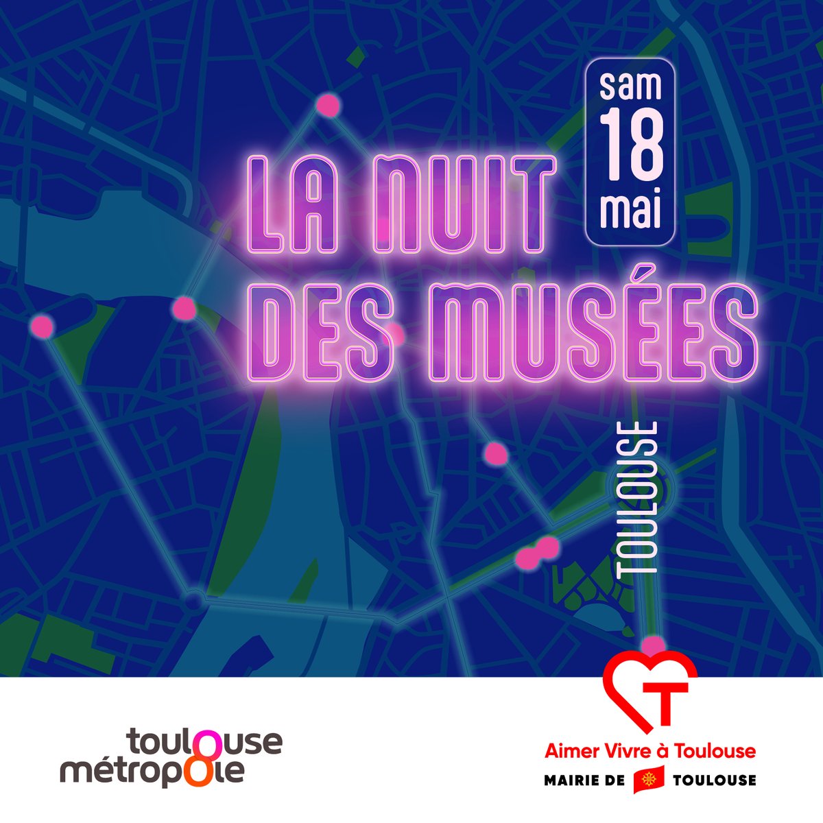 Samedi 18 mai, plusieurs musées, monuments et lieux d'exposition de Toulouse ouvrent gratuitement leurs portes à partir de 18h, à l'occasion de la Nuit européenne des musées. 🔗 bit.ly/NuitDesMusées2…