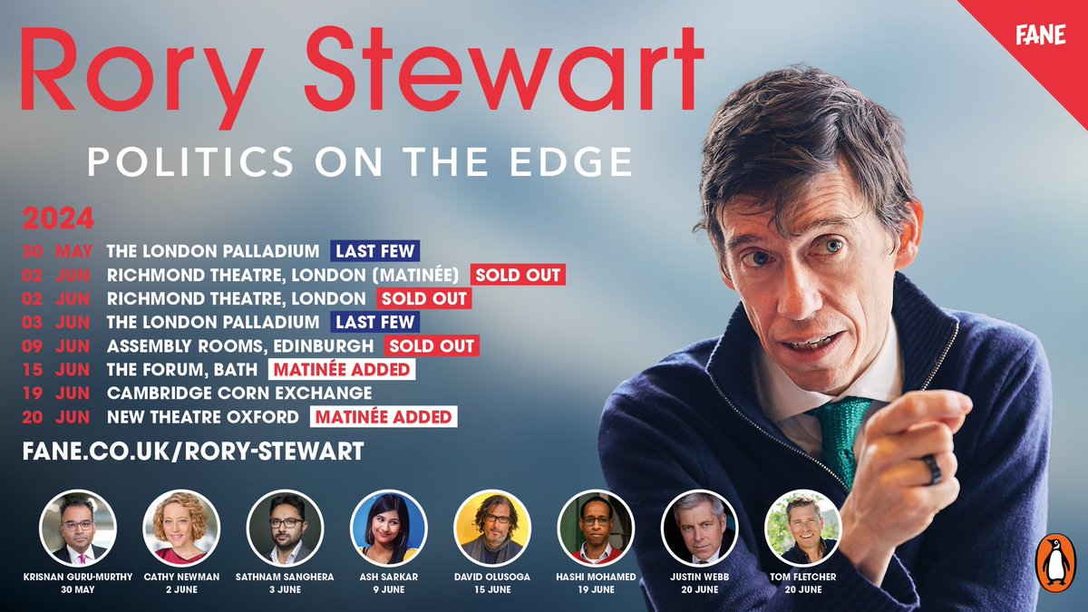 🗳️ The results are in! Our hosts for @RoryStewartUK live are: @krishgm (London 30 May) @cathynewman (Richmond) @Sathnam (London 3 Jun) @AyoCaesar (Edinburgh) @DavidOlusoga (Bath) @hm_hashi (Cambridge) @JustinOnWeb (Oxford Mat) @TFletcher (Oxford Eve) 🎟️ fane.co.uk/rory-stewart