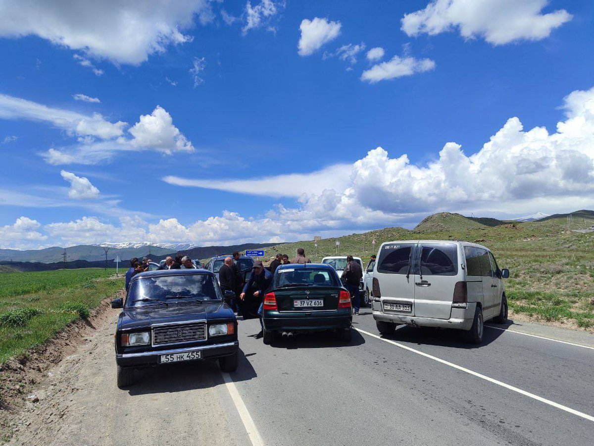 Currently, the Armenia-Iran interstate road in Goris is closed near the 'Zanger' monument.