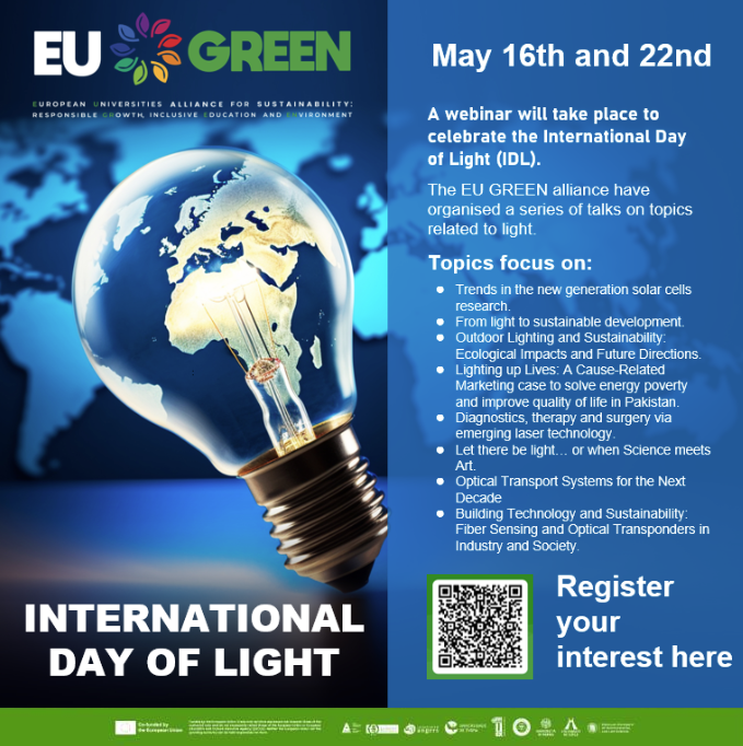 💡The EU GREEN Alliance, which ATU is a proud partner of, has organised a series of talks on topics related to light to celebrate the International Day of Light (IDL). 🟢 Discover the topics and register your interest here: forms.office.com/e/em8K6cgf5N #AtlanticTU @EUGREENalliance