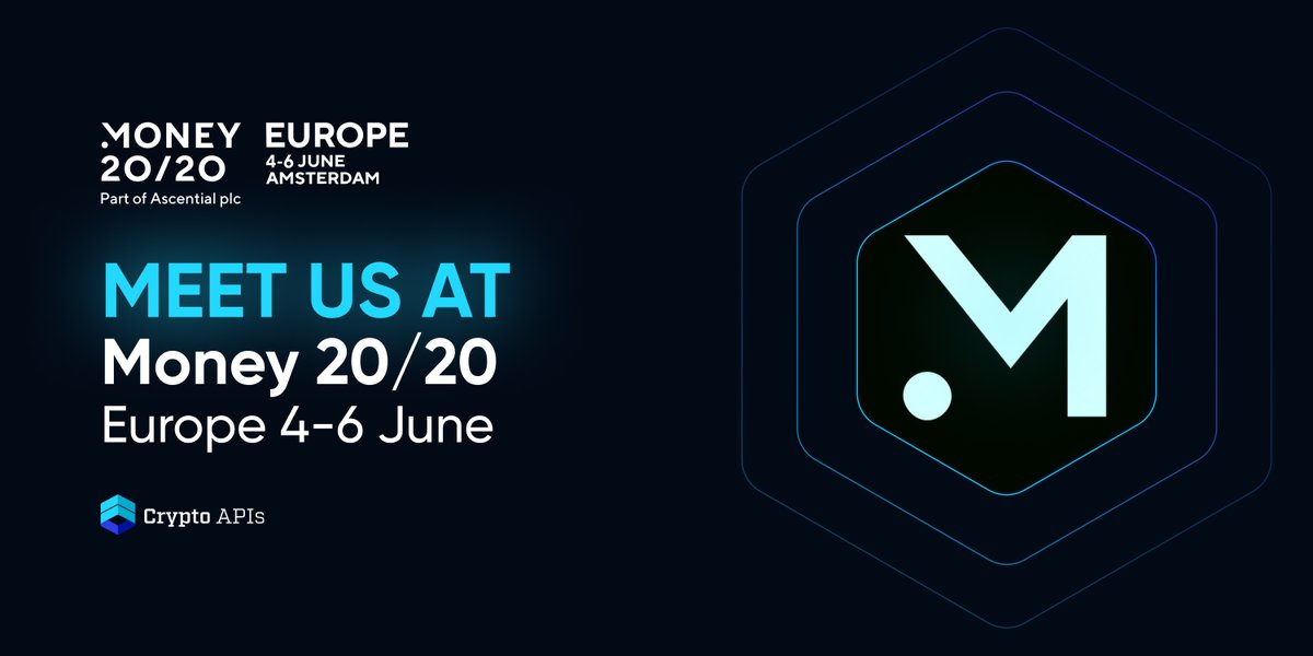 The Crypto APIs team will be at @money2020  in Amsterdam from June 4-6 🎉
Meet us there or email us to book a meeting with our team and find out how our solutions can help you save on infrastructure costs and optimize your internal processes.
#CryptoAPIs #Money2020 #CryptoEvent