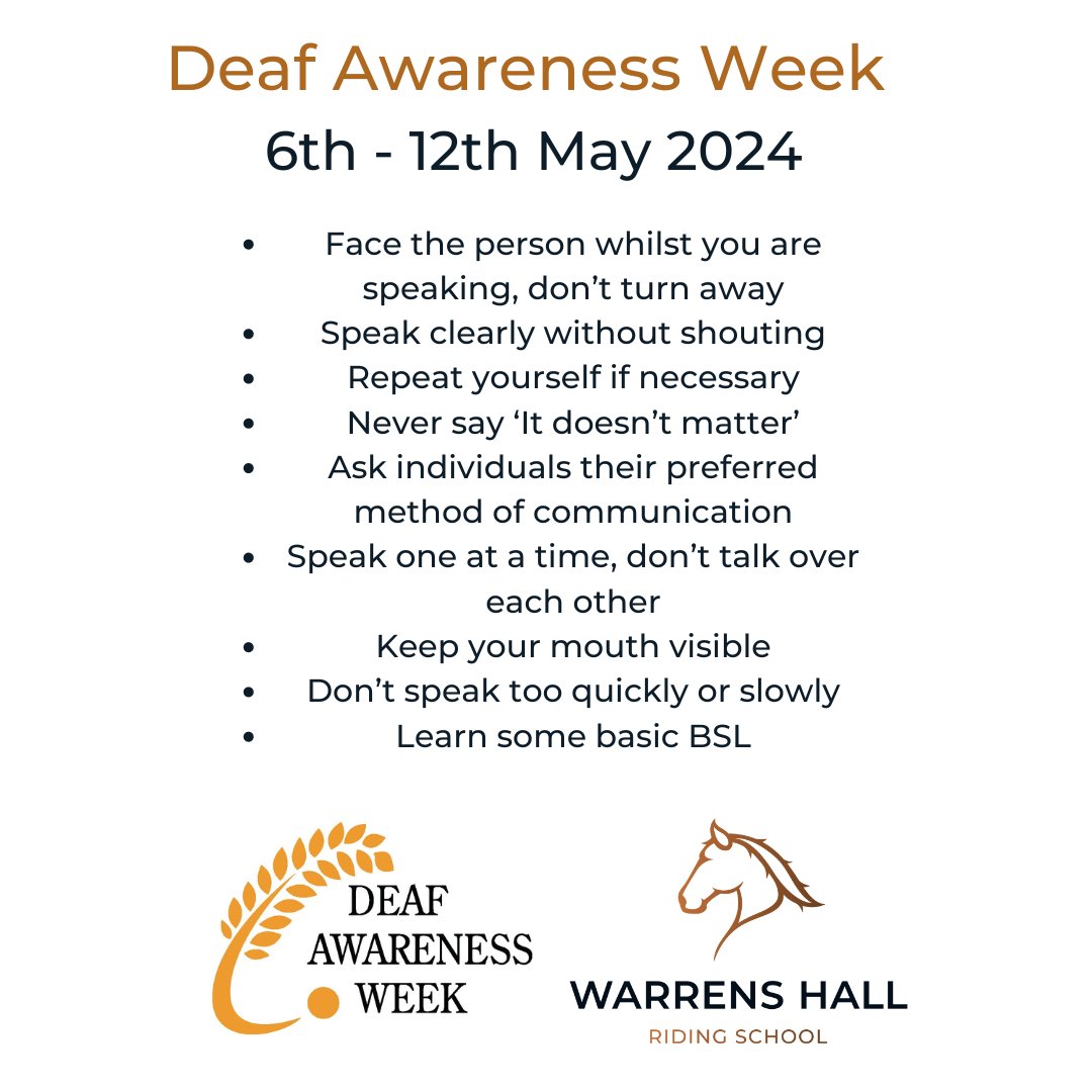 This week is #DeafAwarenessWeek2024 ❤️ Below are some deaf awareness and communication tips to help you #BeDeafAware ❤️ Did you know, some of our staff at WHRS are Makaton trained and we're also looking into British Sign Language training too! 🥰