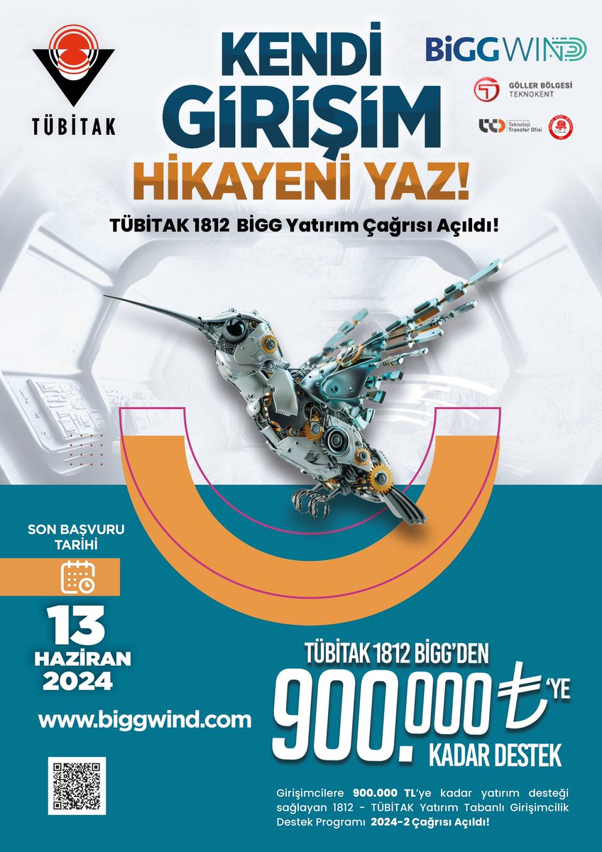 Türkiye'nin Yatırım Tabanlı Girişimcilik Destek Programı: 2024-2 TÜBİTAK BiGG Çağrısı Açıldı! 900.000 TL destek sağlayan program için son başvuru tarihi 13 Haziran! Başvuru ve detaylı bilgi için: biggwind.com @profsaltan @serdalterzi @sd_universitesi