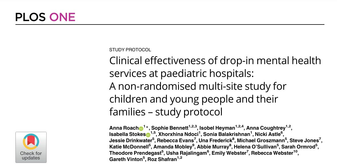 Our study protocol was published today which outlines how we set up drop-in mental health services at paediatric hospitals. It's been a exciting project working with wonderful teams across the country. Findings coming soon! journals.plos.org/plosone/articl…