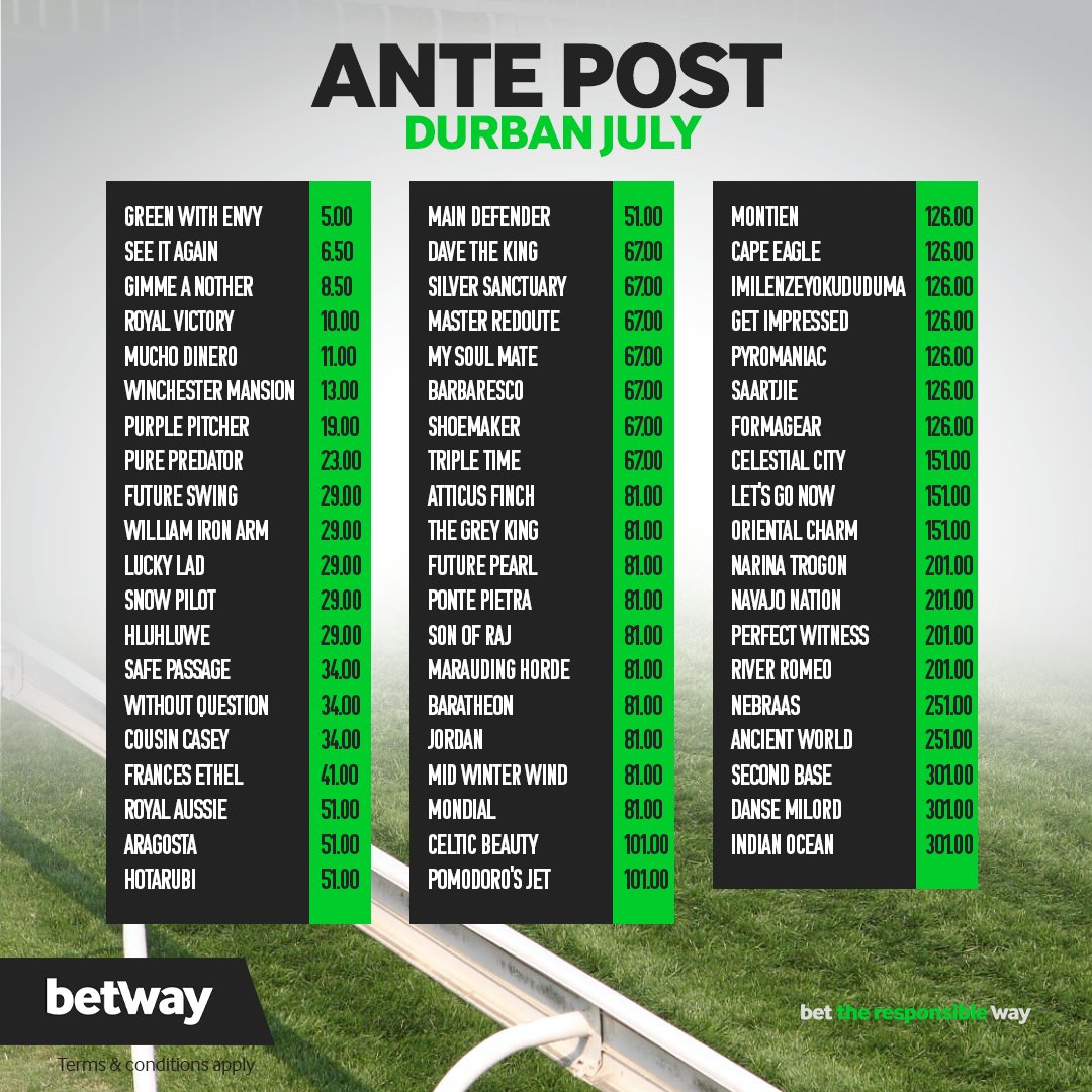 Surf's up for the Durban July! 🌊 🏇 Catch the wave of anticipation and place your ante-post bets now! #Betway #DurbanJuly