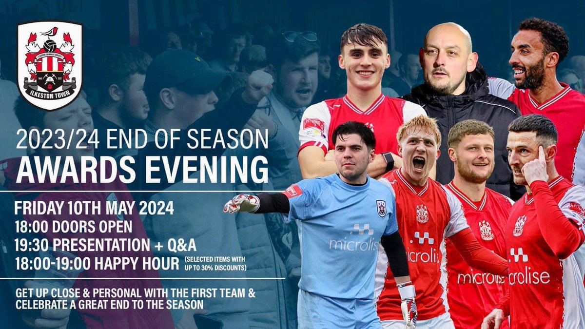 𝐄𝐍𝐃 𝐎𝐅 𝐒𝐄𝐀𝐒𝐎𝐍 𝐀𝐖𝐀𝐑𝐃𝐒 𝐄𝐕𝐄𝐍𝐈𝐍𝐆 Join us this evening, as we celebrate a fantastic end to Ian Deakin's inaugural season in charge of the Robins with the first team. 🍻 Enjoy happy hour from 18:00 to 19:00 🏆 Awards presentation 🎙️ Q&A session with players