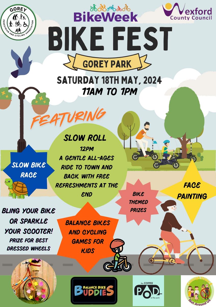 Lots of fun planned in Gorey for #BikeWeek next Saturday, 18th May. Fun for all the family. 🚲🚴 For more events and info on Bike Week, please go to: wexfordcoco.ie/roads-travel-a…