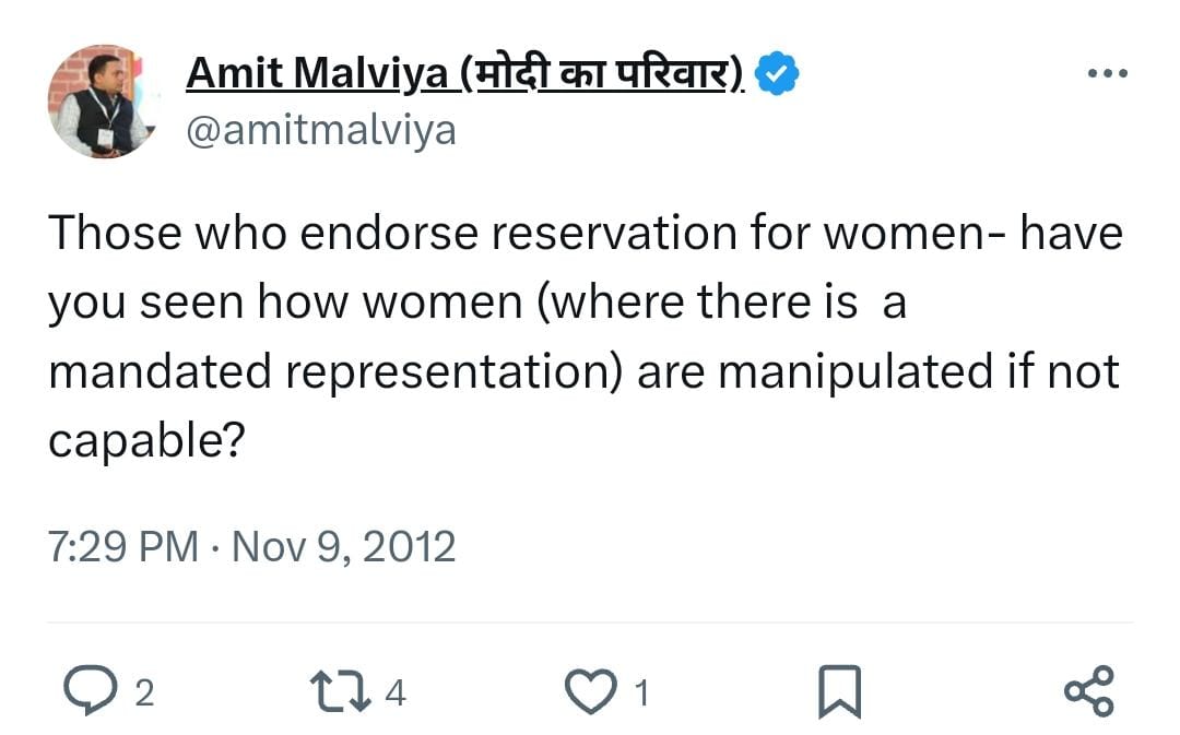 BJP's stand on Women Reservation👇