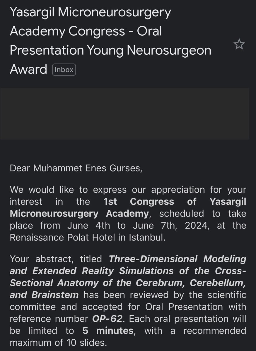 I am thrilled to announce that I have been awarded the Young Neurosurgeon Award at the Yasargil Microneurosurgery Academy Congress!  Make sure to check out the registration page below and secure your spot! yma2024-istanbul.com #neurosurgery #neuroanatomy