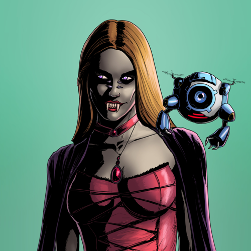 theonlychem's tweet photo. @Ed962562 @bajuzki @TheDerpBirds Jessica and all her Goth Sisters. Love that the 
#Vampireinvasion Version of her even tamed
a Buffybot @NFTUpdateIO as gadget ❤️🩸

so. much. fluff. https://t.co/n6M2Bb61oe