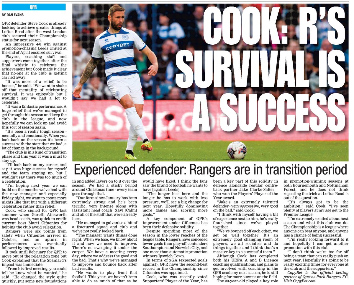 Great to chat to Steve Cook last week for the @SthLondonPress We talked Marti Cifuentes, his partnership with Jake Clarke-Salter and what the future holds for #QPR londonnewsonline.co.uk/sport/steve-co…