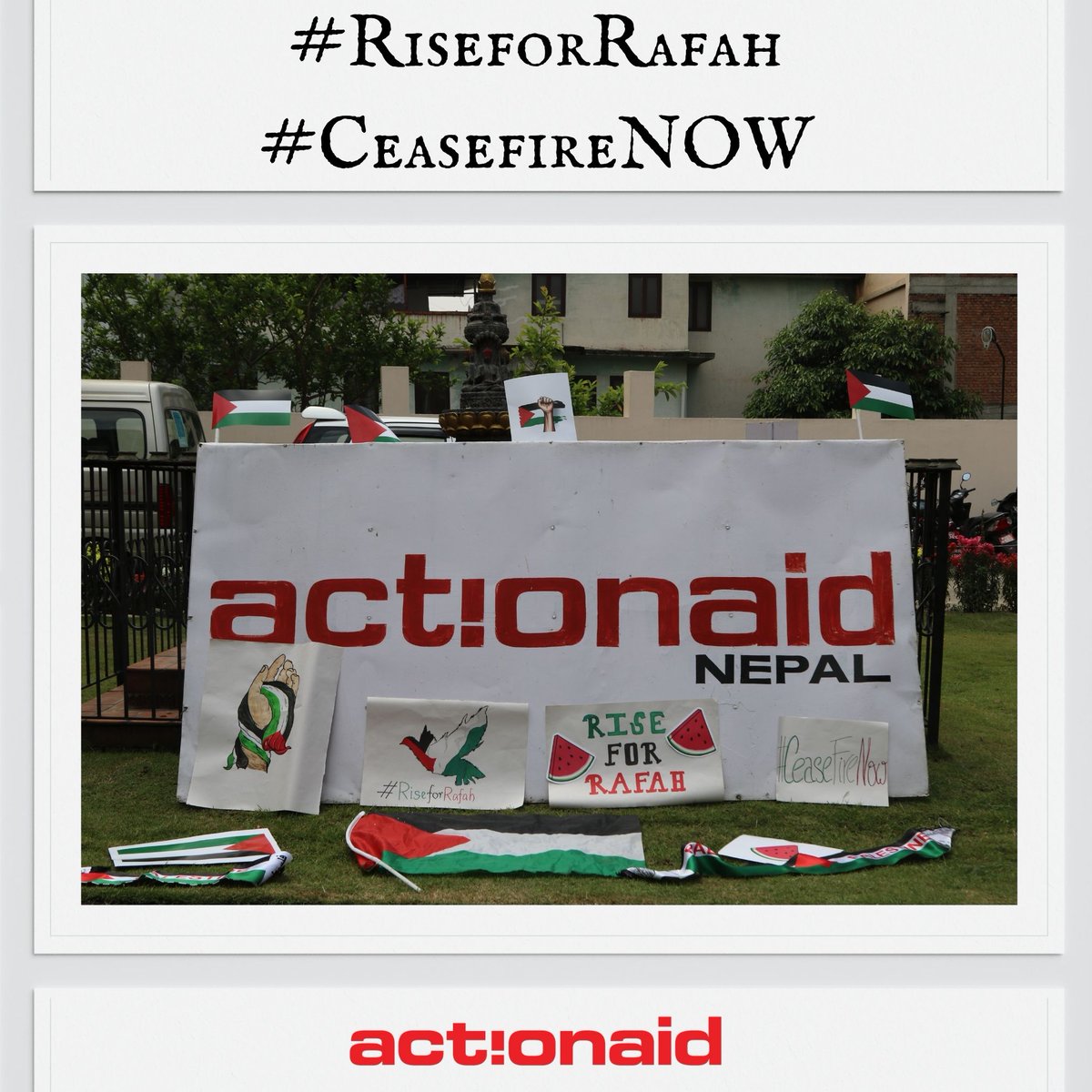 The spirit of solidarity transcends borders. ActionAid International Nepal joins hands with Rafah in the pursuit of peace. Stand with us using #RiseForRafah #CeasefireNOW