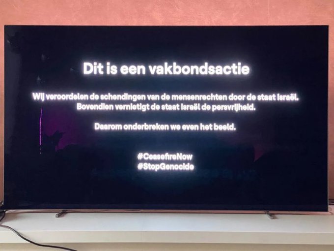 Belçika televizyonu, İsrail'in Eurovision 2024 performansında yayınını kesti: ❝İsrail basın özgürlüğünü yok ediyor. İsrail'in Eurovision Şarkı Yarışması'na katılmasını kınıyoruz. Bu nedenle protesto etmek amacıyla yayını geçici olarak kesiyoruz.❞
