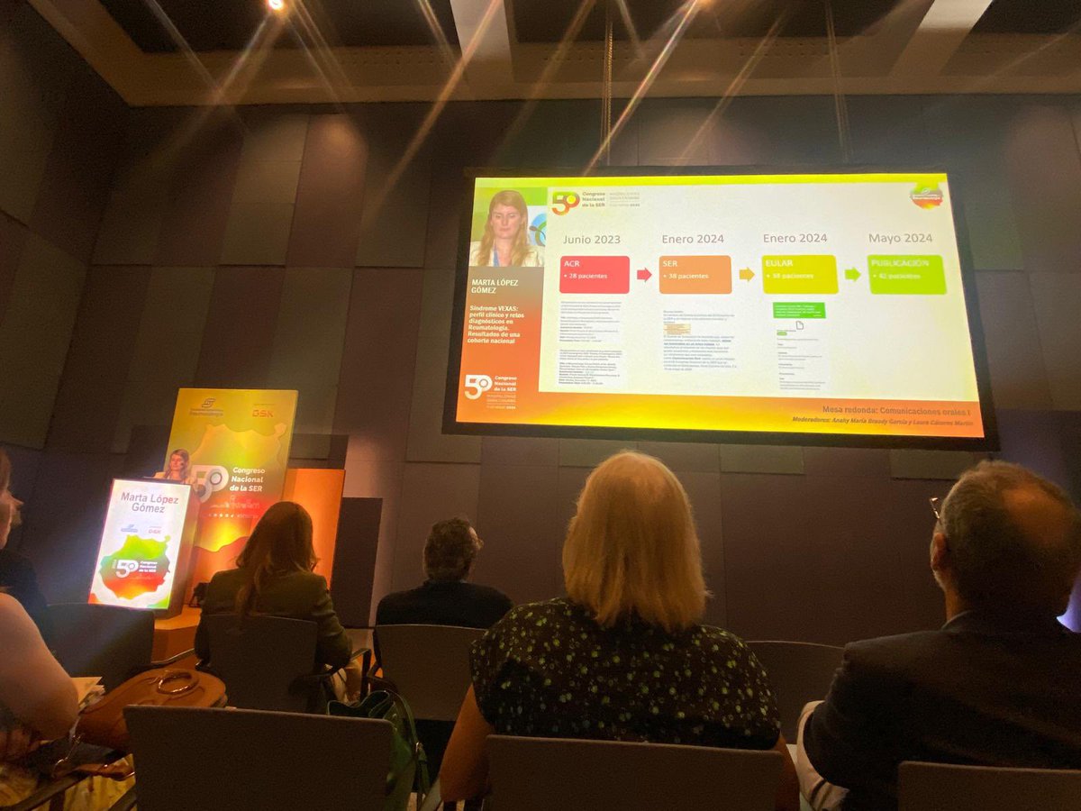 Muchas gracias a todos los colaboradores por haber participado en el registro de síndrome de VEXAS! 

Primera comunicación oral de nuestra cohorte 👏🏽

¿De dónde veníamos previo al diagnóstico de VEXAS? 

<a href="/garescu_/">Paula</a> <a href="/jimmy_calvo/">Jaime Calvo Alen</a>