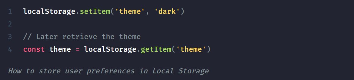WebtipsHQ's tweet photo. Using the Local Storage API is a great way to store small sets of data, such as user preferences in the browser, without having to rely on a database. It has:
✅ Easy to use API
✅ Low effort to implement
✅ Supports offline access
✅ Improved data privacy https://t.co/sWa0P7pg7T