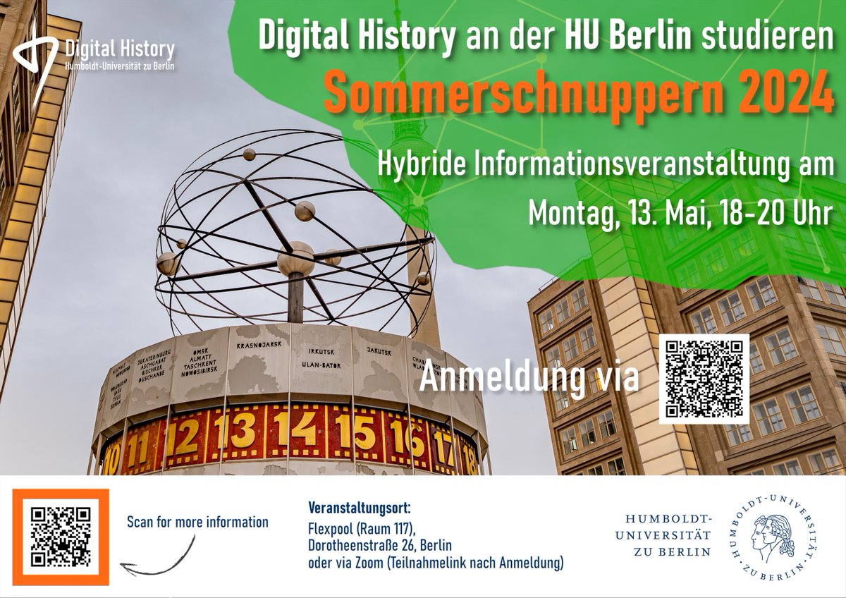 🔔 Zukünftige Digitalhistoriker:innen gesucht!
🗓️ Informationen rund um den Masterschwerpunkt #DigitalHistory an der @HumboldtUni gibt es am 13.05., 18-20 Uhr. Ob online oder persönlich – wir freuen uns darauf, Ihre Fragen zu beantworten!
Infos: dhistory.hypotheses.org/7217
#studium