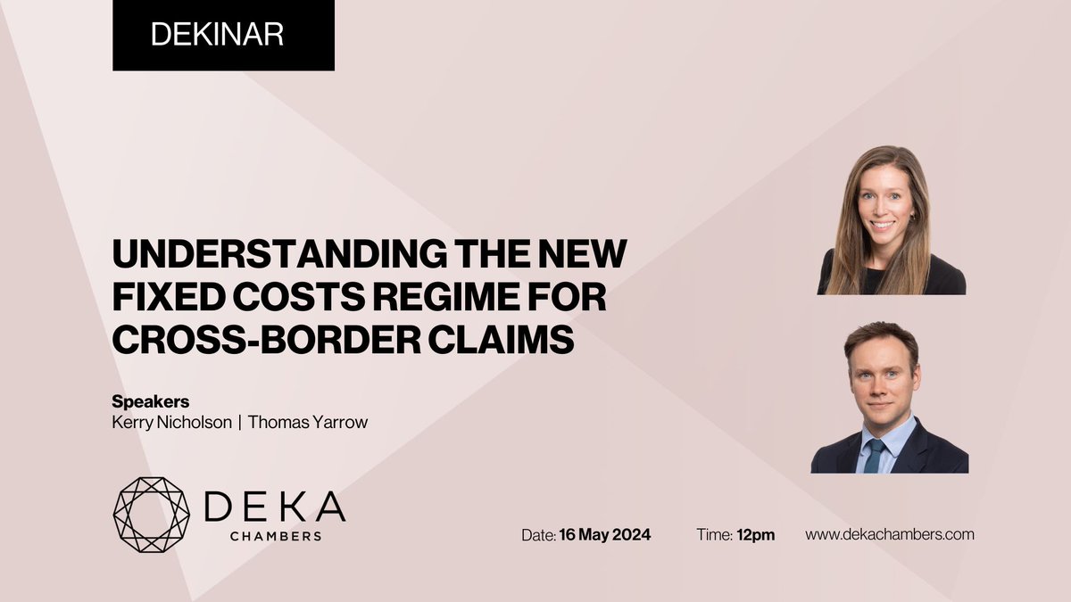 Next Thursday at 12pm, Kerry Nicholson and Thomas Yarrow will be hosting a webinar, looking at the new fixed costs regime with a specific eye on its impacts on litigation with a cross-border element. You can register here: ow.ly/9zhQ50RB9tM #fixedcosts #travellaw #webinar