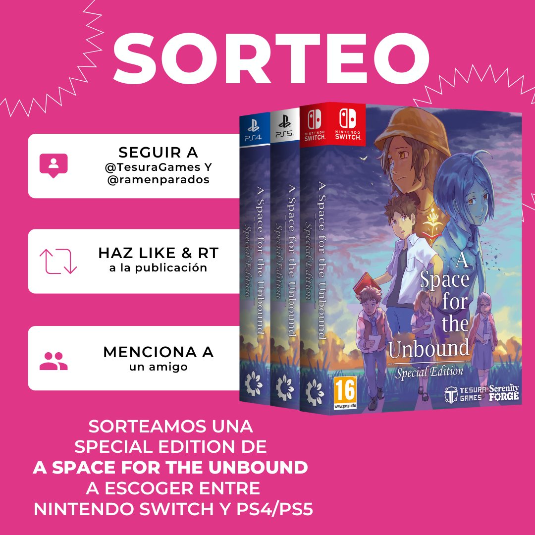 RamenParaDos's tweet photo. 🎁 Sorteamos una Special Edition de #ASpaceForTheUnbound a elegir entre Switch, PS4 o PS5

Participa:
➡️ Sigue a @TesuraGames y @RamenParaDos
❤️🔄 Like y RT de este tuit
💬 Comenta nombrando a un amigo
🇪🇸 Sólo Península
📆 Hasta 16/05 23:59h

#sorteo https://t.co/p5zd6KTwGj