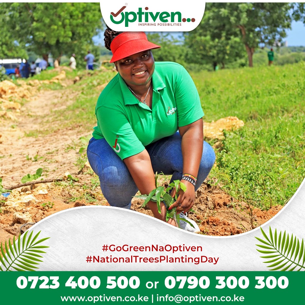 The best time to plant a tree was yesterday, the second-best time is now. Join us at Ocean View Ridge Vipingo and Ushindi Gardens Nakuru this #NationalTreePlantingDay and let's start making a positive change today! #GoGreenNaOptiven