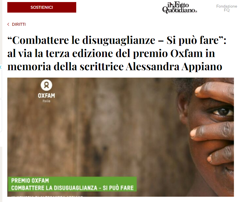 “Combattere le #disuguaglianze – Si può fare”: al via la terza edizione del premio #Oxfam, in memoria della scrittrice Alessandra Appiano. Via @fattoquotidiano 👉ilfattoquotidiano.it/2024/05/08/com… Per candidarsi👉oxfamitalia.org/premio-combatt… #10maggio