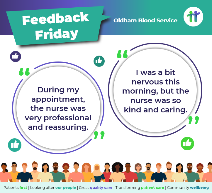 Well done to our Oldham Blood Service for receiving positive feedback. 

Find out more below!

#FeedbackFriday #GreatQualityCare #PutPatientsFirst #LeadTheWayInTransformingPatientCare #ContributeToTheWellbeingOfLocalCommunities