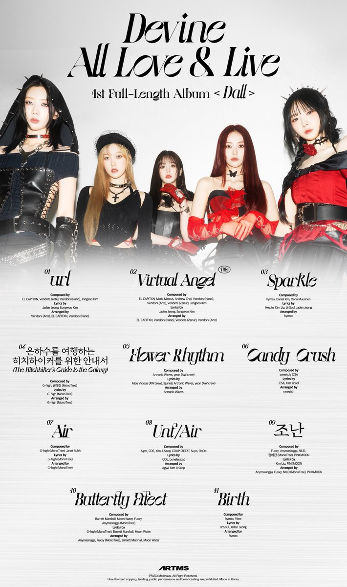 ARTMS <Dall> Tracklist 2024.05.31 1PM (KST) 🔗 orcd.co/artms #ARTMS #OURII #HeeJin #HaSeul #KimLip #JinSoul #Choerry #Dall #Devine_All_Love_Live #Virtual_Angel