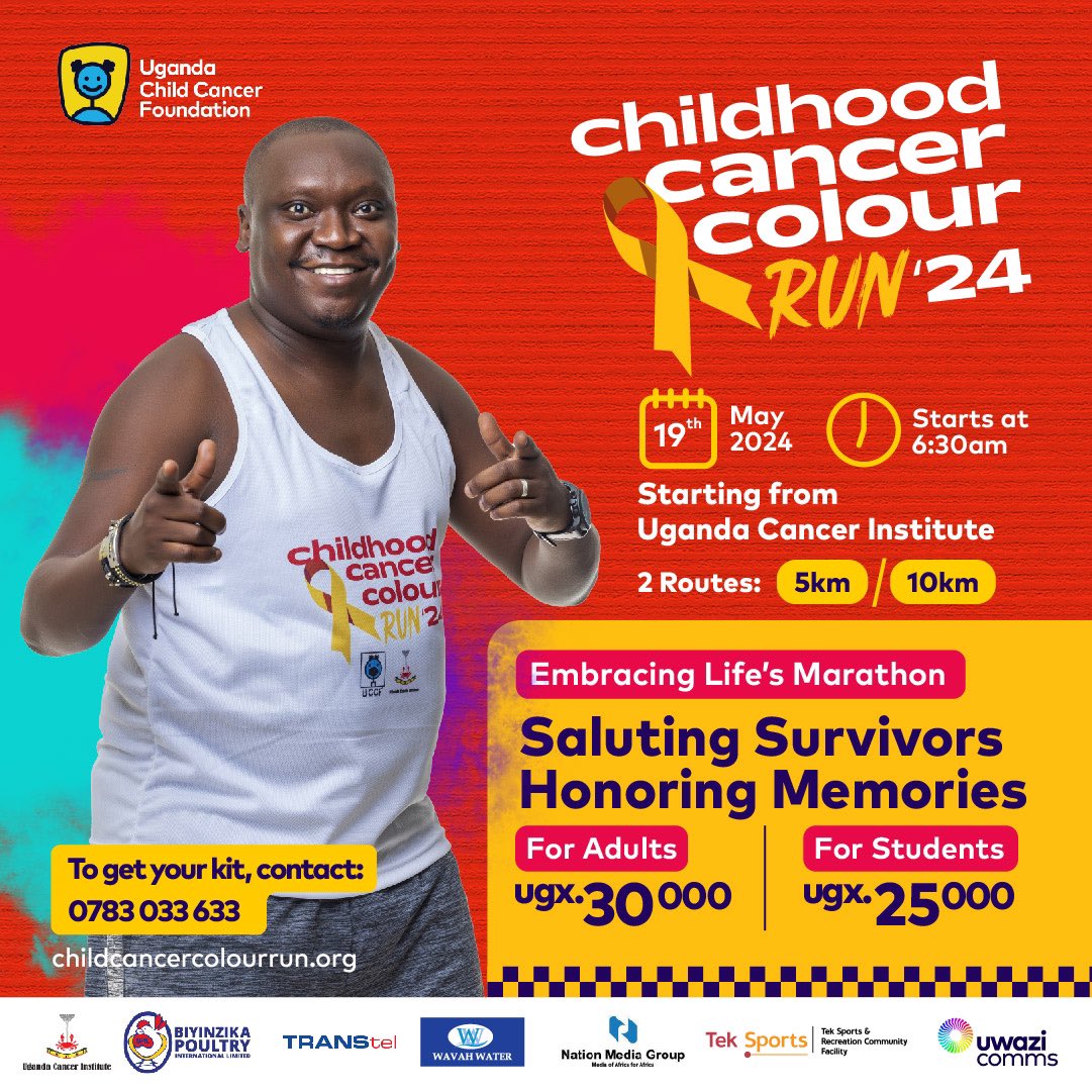 teksportsrcf's tweet photo. Imagine! 

According to the @UCCF_Official , 7 out of the 10 children that are received by the @UgandaCancerIns end up abandoning treatment because of treatment related costs. The highest reason for abandonment is transport. 

We invite you to join the #ChildhoodCancerColourRun to stand with these children & their families. 

Every cent counts

Come through @Makerere this evening at 5PM & we start training those muscles of the 10KM run on 19th May🏃🏃‍♀️🏃‍♂️🏃🏃🏃🏃‍♀️🏃‍♀️🏃‍♀️🏃‍♂️🏃‍♂️🏃‍♂️

#KeepItAtTekSports #ActOnNCDs #BeatNCDs #LetsBeActive