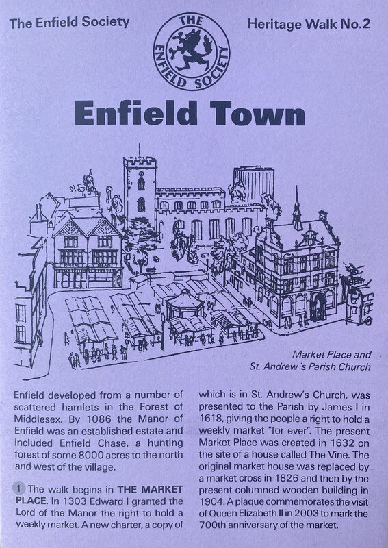 Enjoy a self-guided walk around Enfield Town with our revised & updated leaflet: 10 pages in A5 format with a foldout map showing places of historic interest which are described in detail in the text. £2.50 plus p&p, available from our online shop: enfieldsociety.org.uk/product/herita…