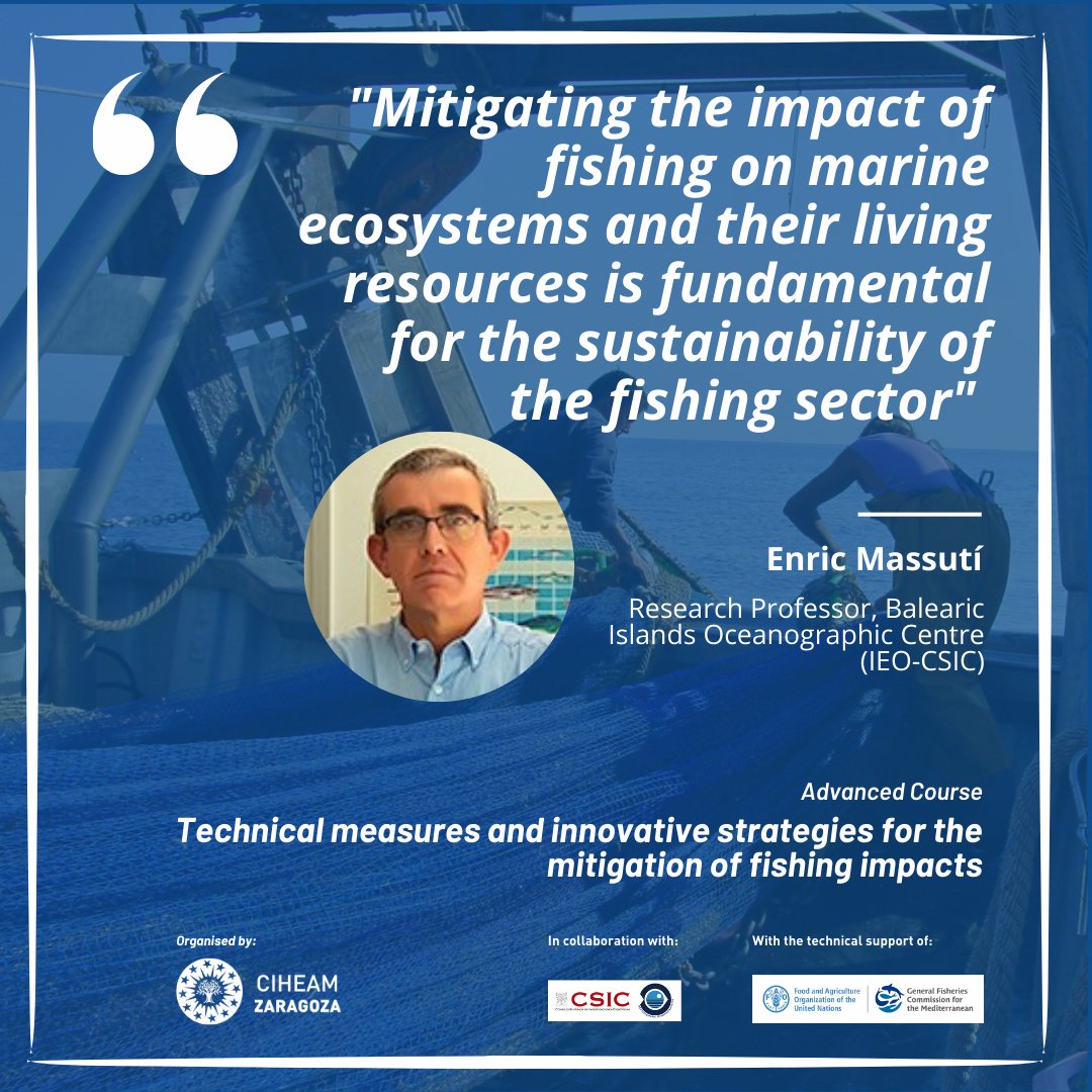 📢Mitigation of fishing impacts will be the focus of a course by #CIHEAMZaragoza with the collaboration of @IEOoceanografia and the technical support of @UN_FAO_GFCM. Enric Massuti @ieo_baleares is the scientific coordinator. Join us! 🔗iamz.ciheam.org/agendas/mitiga…