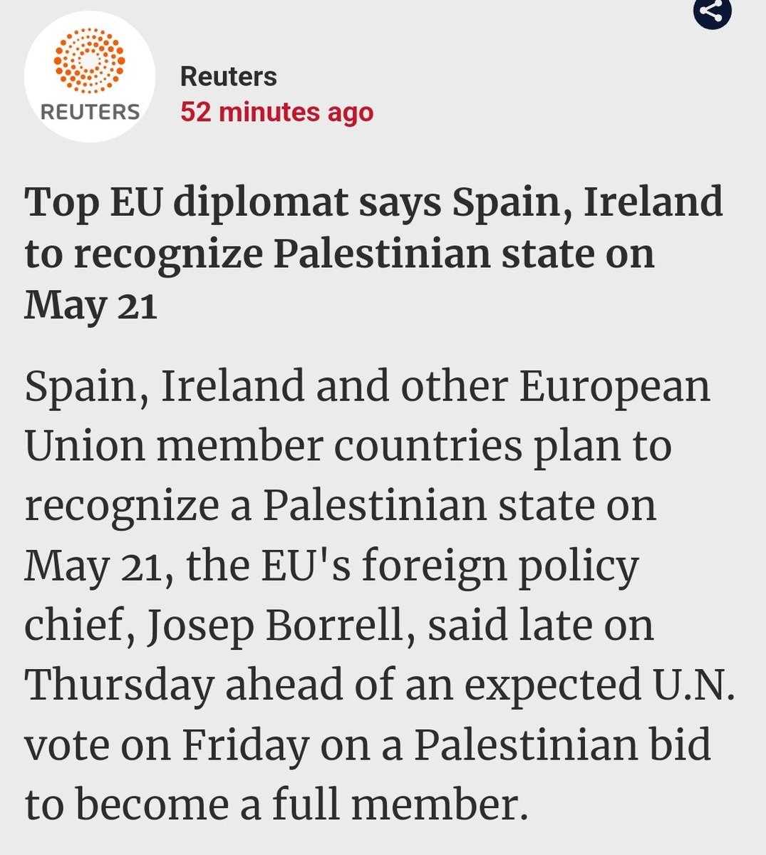 Amazing news SPAIN & IRELAND TO RECOGNIZE PALESTINIAN STATE ON MAY 21ST