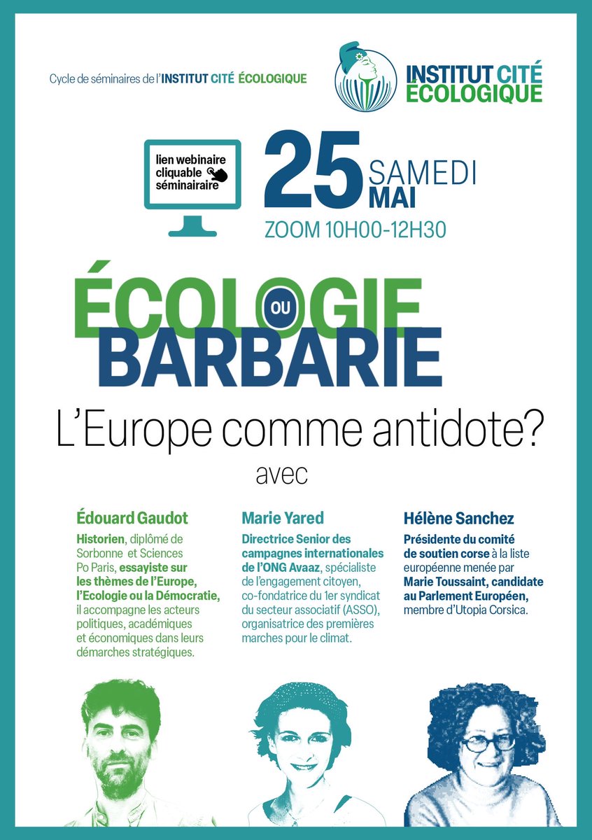 C’est en zoom le 25 mai prochain. L’Europe et l’écologie pour répondre aux défis du siècle. Venez ça va être bien. :)