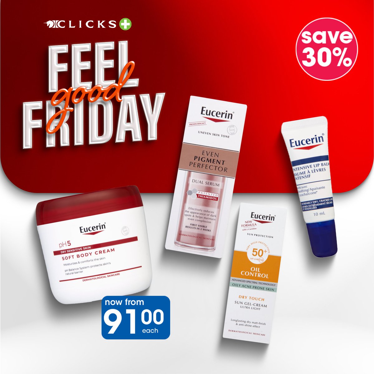 Unlock radiant, nourished skin with Eucerin this Feel Good Friday! Enjoy skin that is deeply moisturised and rejuvenated with every drop crafted to indulge your skin with the care it deserves. Shop today, and SAVE 30%! Online only. >> bit.ly/3wC222z #FeelGoodFriday