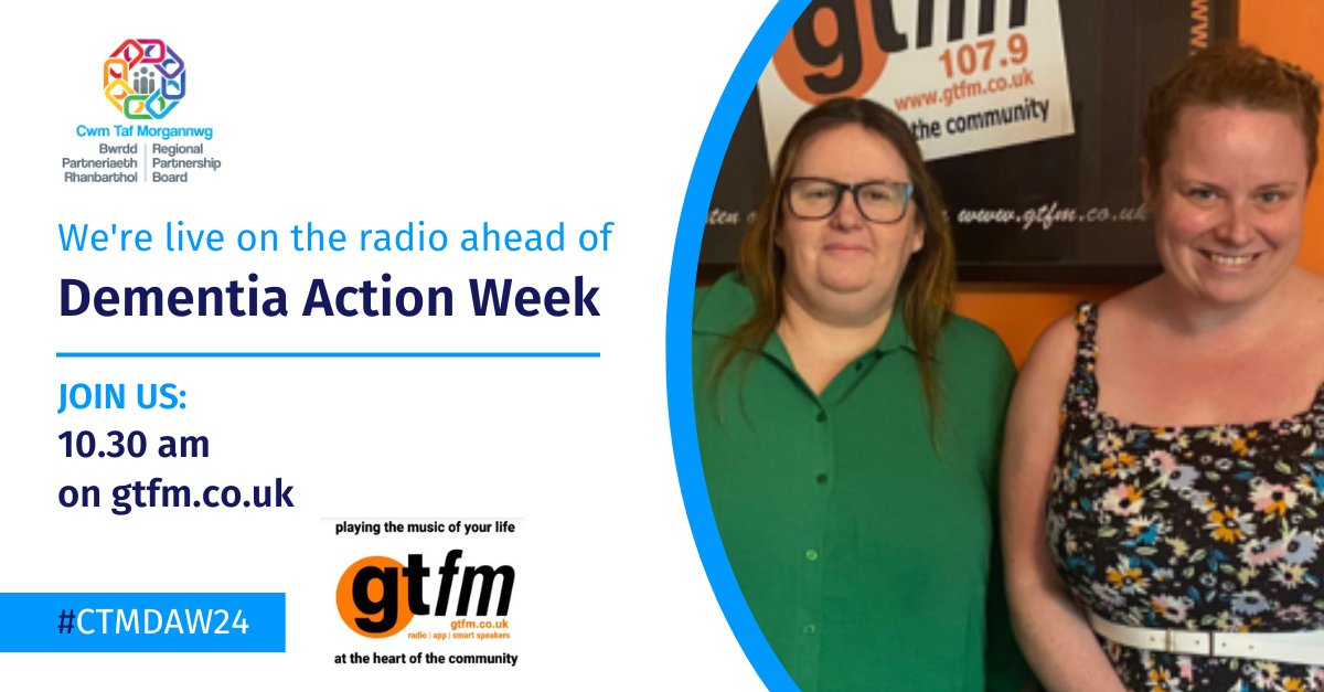 Lowri, our Dementia Programme Manager, and Pontypridd resident, @clhclhhiggsees are live on the radio this morning talking about 'Turning Ponty Blue', Dementia Action Week, and signs and symptoms of dementia. Listen below! @gtfm_radio gtfm.co.uk/listen-live