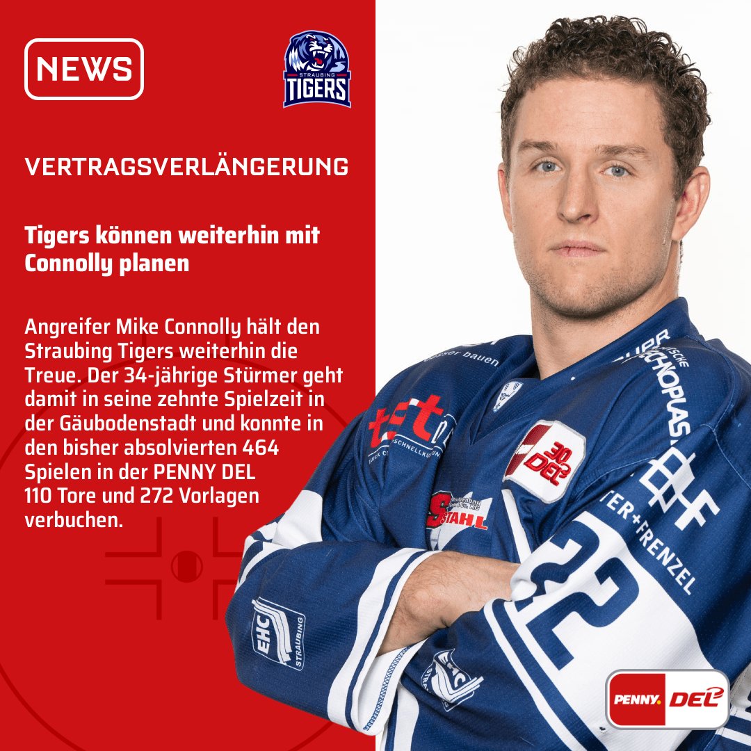 Angreifer Mike Conolly hält den <a href="/straubingtigers/">Straubing Tigers</a> weiterhin die Treue. Der 34-jährige Stürmer geht damit in seine zehnte Spielzeit in der Gäubodenstadt und konnte in den bisher absolvierten 464 Spielen in der #PENNYDEL 110 Tore und 272 Vorlagen verbuchen.