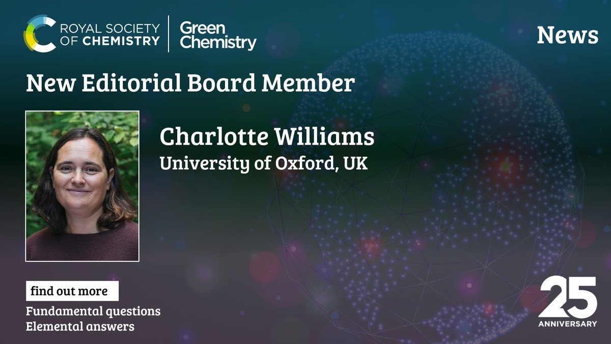 We are delighted to announce that Charlotte Williams (University of Oxford, UK) has been appointed as new Editorial Board Member in Green Chemistry 🎉 More about Charlotte 🔗blogs.rsc.org/gc/2024/05/03/… Please join us in welcoming Charlotte! @UniofOxford @OxfordChemistry