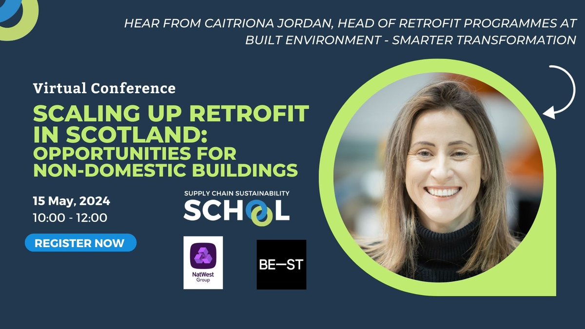 Catriona Jordan, Head of Retrofit is speaking at the Scaling up Retrofit in Scotland: Opportunities for non-domestic buildings virtual conference hosted by @SupplyCSSchool. 📅 15th May 2024 ⏱ 10:00-12:00 ➡️ bit.ly/3Qe7S0C