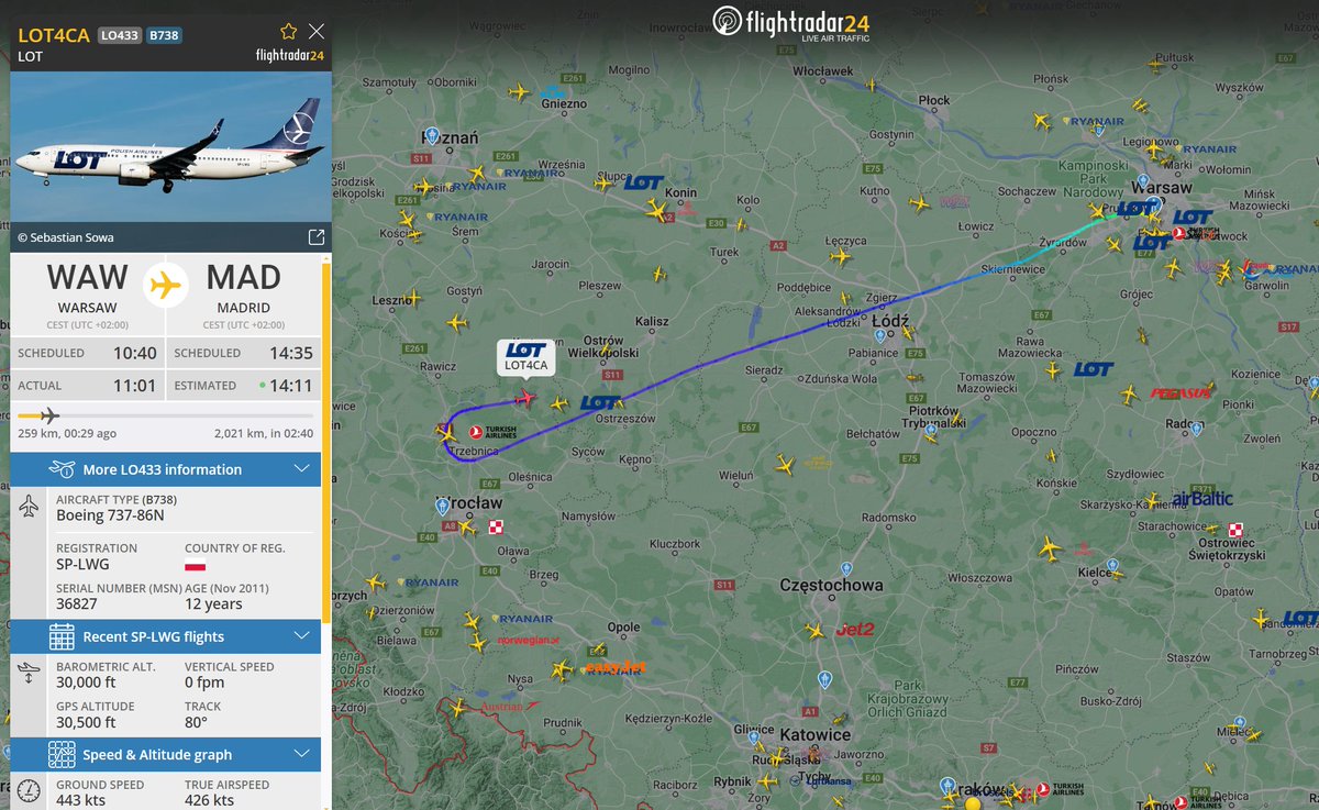 LOT flight #LO433 made a U-turn near Wroclaw and is returning to Warsaw

flightradar24.com/LOT4CA/35263072

The reason is currently unknown.