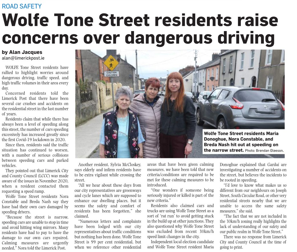 Many thanks to Limerick Post for highlighting the dangerous driving situation in Wolfe Tone St. This issue is not unique to us; if elected I will push for an updated city-wide traffic strategy. It seems City Cntre residents are forgtten in transport discssions. #vote1maria