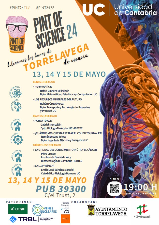 UCDivulga's tweet photo. Elige qué ver en @pintofscienceES
Programación de charlas científicas de investigadores UC @unican en #Torrelavega : 
🗓️Lunes 13 Martes 14 Miércoles 15 
🕖19:00h  
➕info: https://t.co/QaojwKCkYn
@pintsworld
#PINT24TLV https://t.co/nufplD1KMx